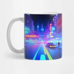 Ai Generated Art Scenery - Futuristic City Street With Shops And Neon Lighting Mug